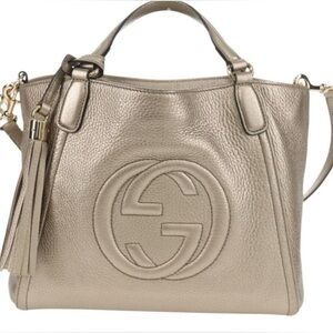 Gucci Soho Leather Metallic Greige Gold Bag